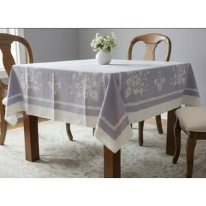 Vtg White Blue Floral Home Decor Kitchen Dining Rectangle Tablecloth 52.5"x46"